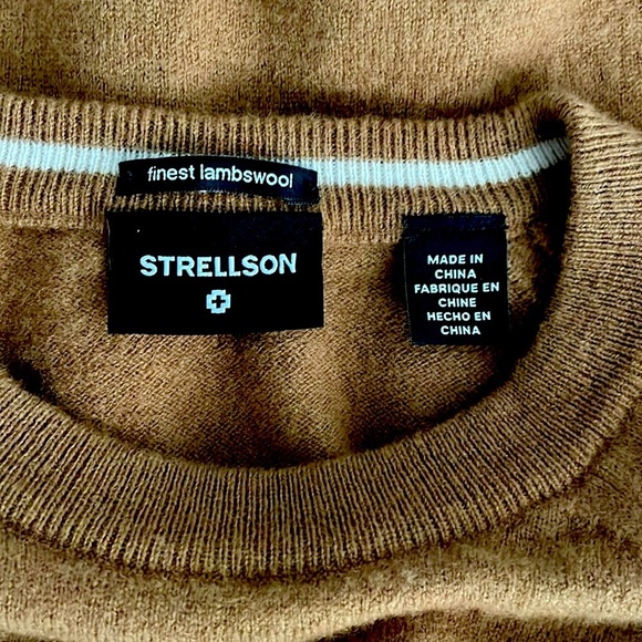 Strellson Luka Men’s Crewneck Sweater Wool Blend Brown Caramel Medium Academia - Picture 12 of 12